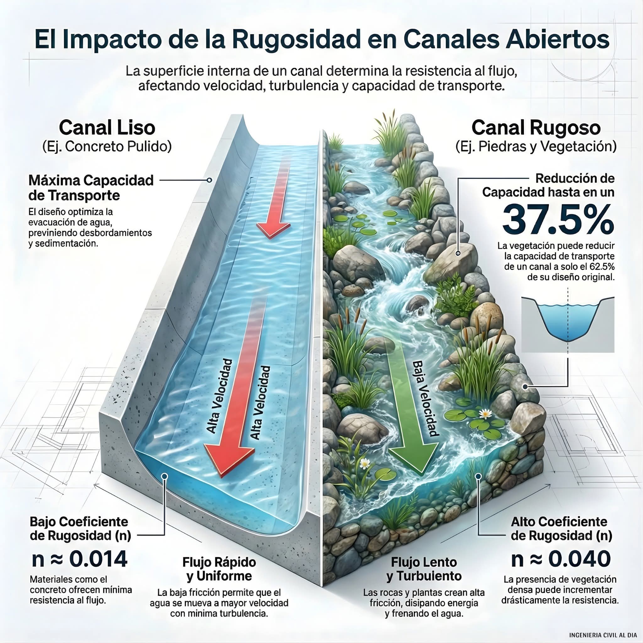 canal, liso, rugoso