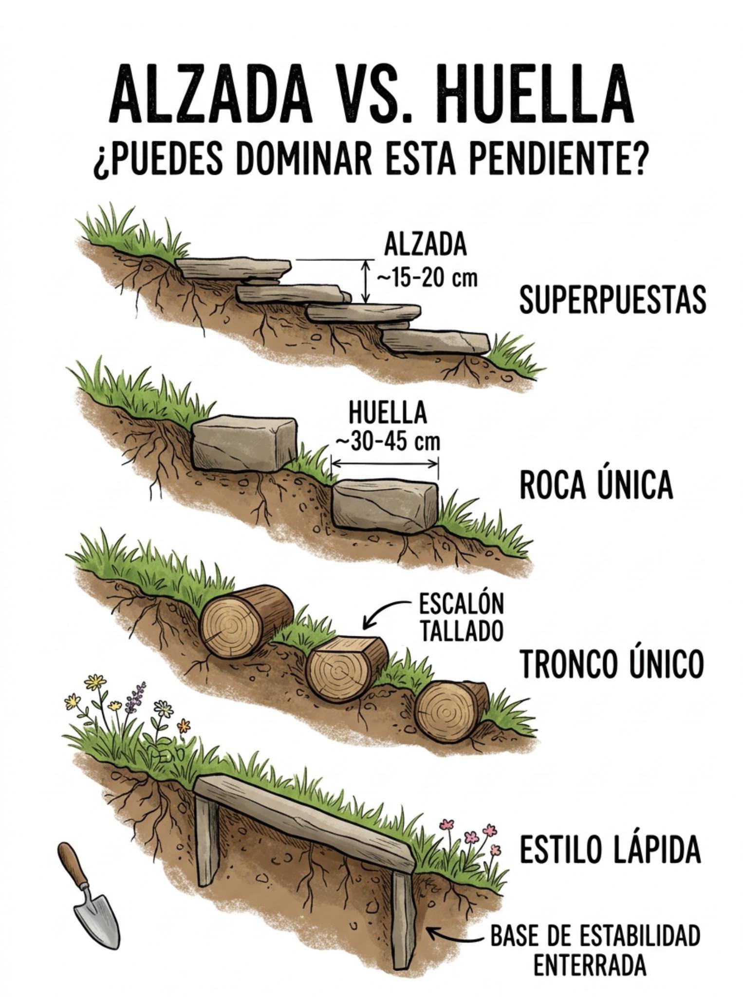 pendiente, alzada, huella