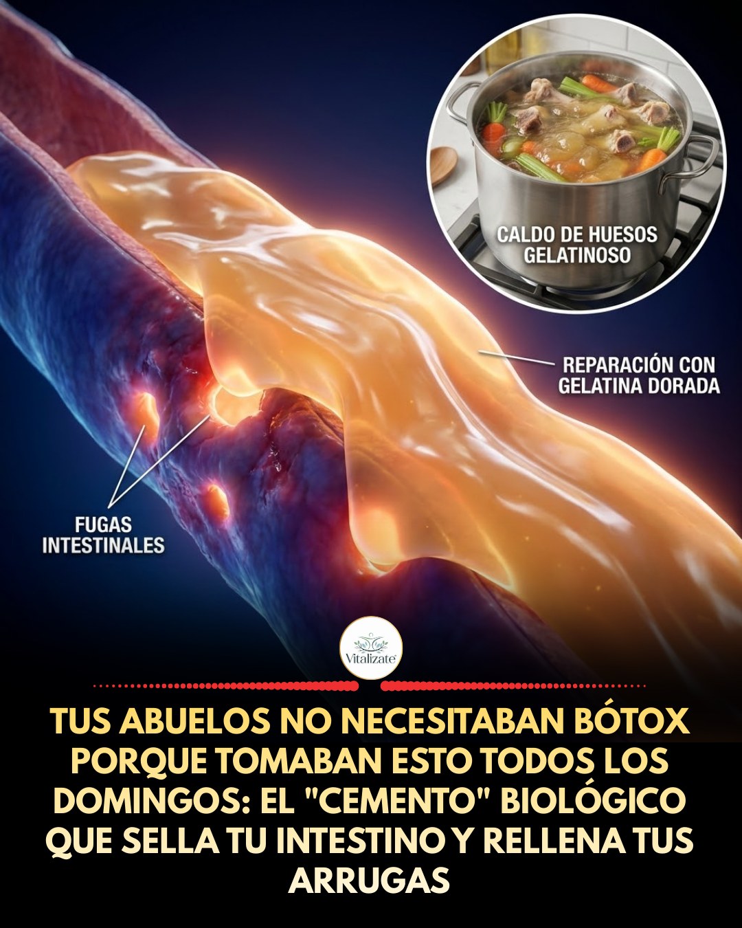 intestino, arrugas, caldo, huesos